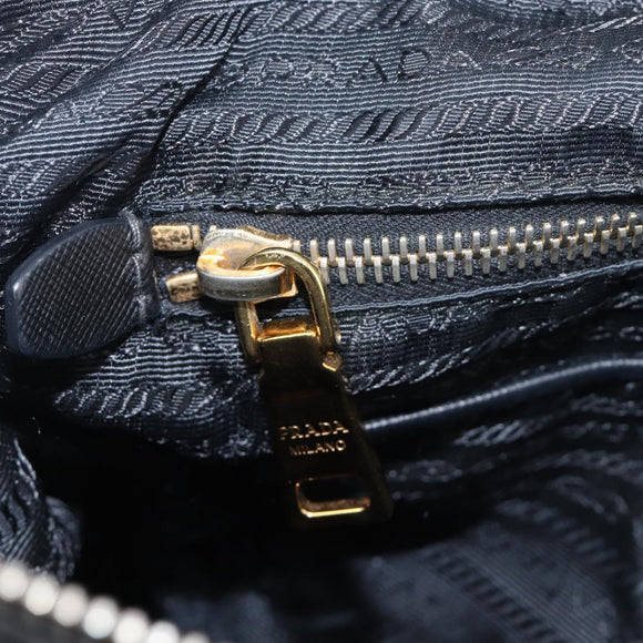 PRADA Hand Bag Nylon Black Gold Tone Auth 208887A