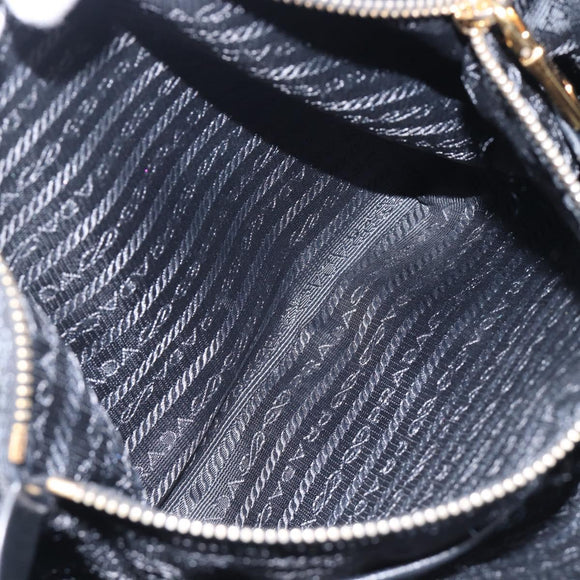 PRADA Hand Bag Nylon Black Gold Tone Auth 208887A