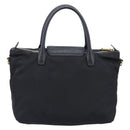 PRADA Hand Bag Nylon Black Gold Tone Auth 208887A-3