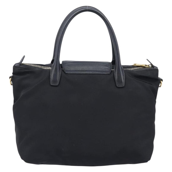 PRADA Hand Bag Nylon Black Gold Tone Auth 208887A