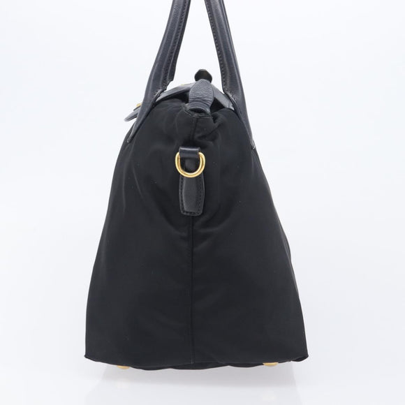PRADA Hand Bag Nylon Black Gold Tone Auth 208887A
