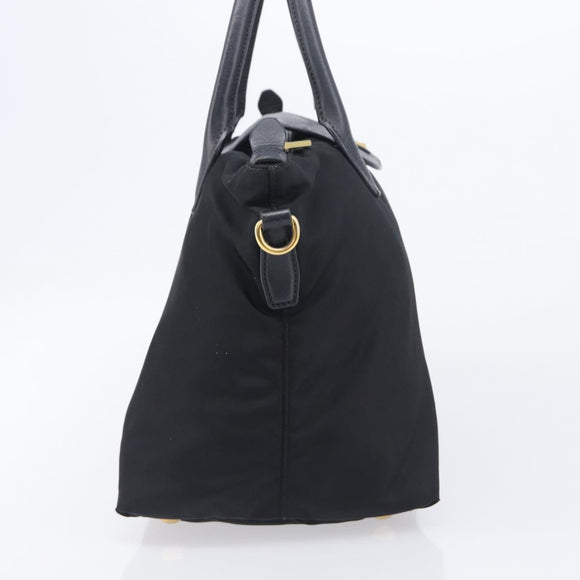 PRADA Hand Bag Nylon Black Gold Tone Auth 208887A