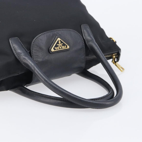 PRADA Hand Bag Nylon Black Gold Tone Auth 208887A