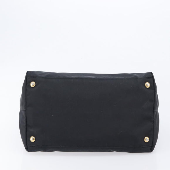 PRADA Hand Bag Nylon Black Gold Tone Auth 208887A