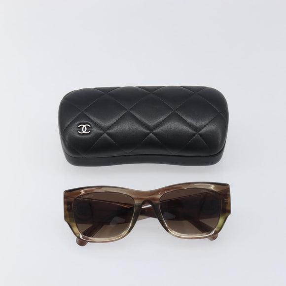 CHANEL Sunglasses Plastic Brown Gold Tone CC Auth 208892M