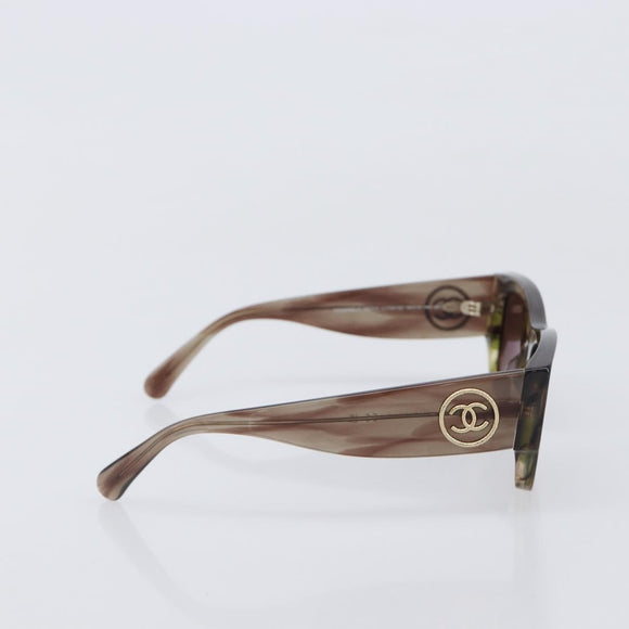 CHANEL Sunglasses Plastic Brown Gold Tone CC Auth 208892M