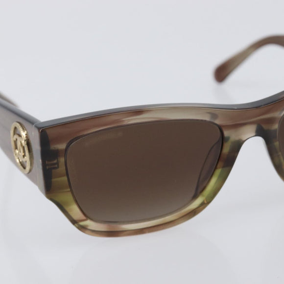 CHANEL Sunglasses Plastic Brown Gold Tone CC Auth 208892M