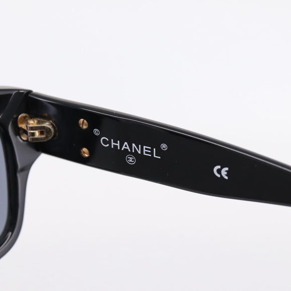 CHANEL Sunglasses Plastic Black Gold Tone CC Auth 208893