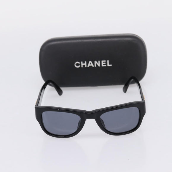 CHANEL Sunglasses Plastic Black Gold Tone CC Auth 208893