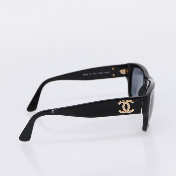 CHANEL Sunglasses Plastic Black Gold Tone CC Auth 208893