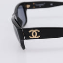 CHANEL Sunglasses Plastic Black Gold Tone CC Auth 208893-6