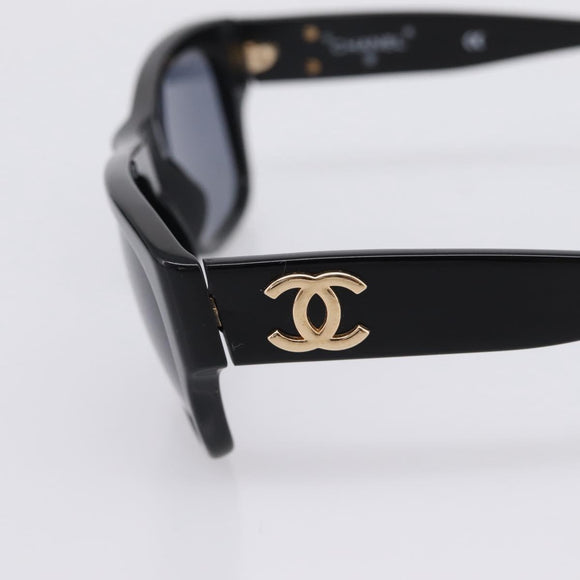 CHANEL Sunglasses Plastic Black Gold Tone CC Auth 208893