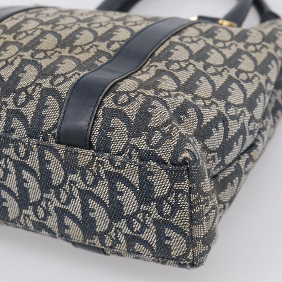 Christian Dior Trotter Canvas Hand Bag Navy Gold Auth 208952