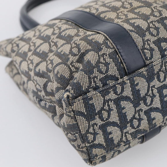 Christian Dior Trotter Canvas Hand Bag Navy Gold Auth 208952