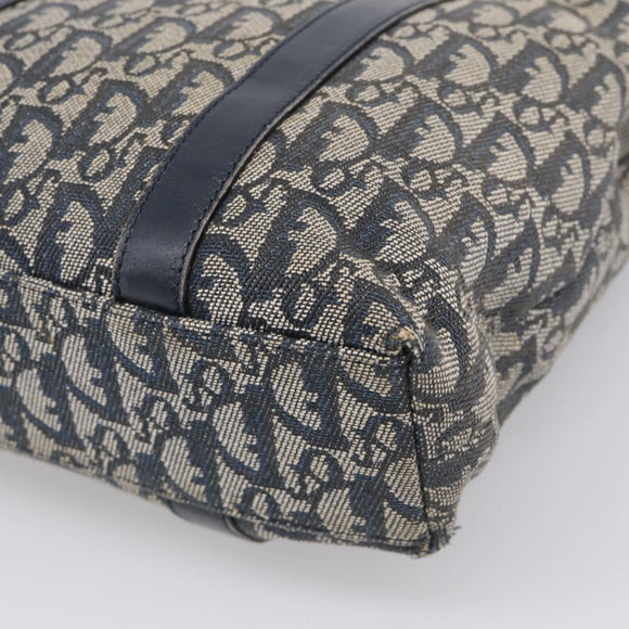 Christian Dior Trotter Canvas Hand Bag Navy Gold Auth 208952