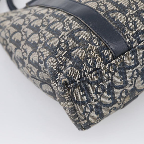 Christian Dior Trotter Canvas Hand Bag Navy Gold Auth 208952