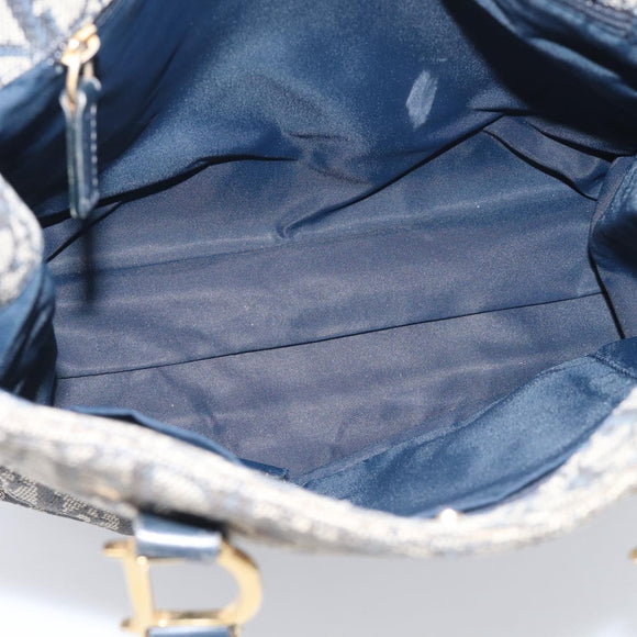 Christian Dior Trotter Canvas Hand Bag Navy Gold Auth 208952