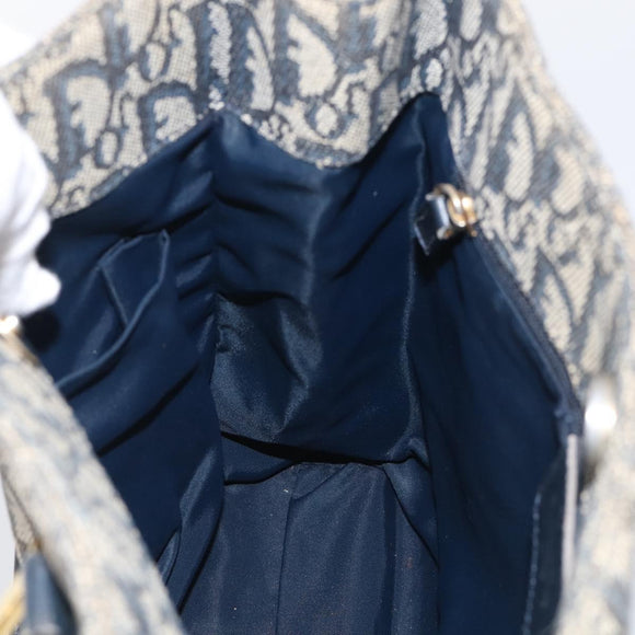 Christian Dior Trotter Canvas Hand Bag Navy Gold Auth 208952