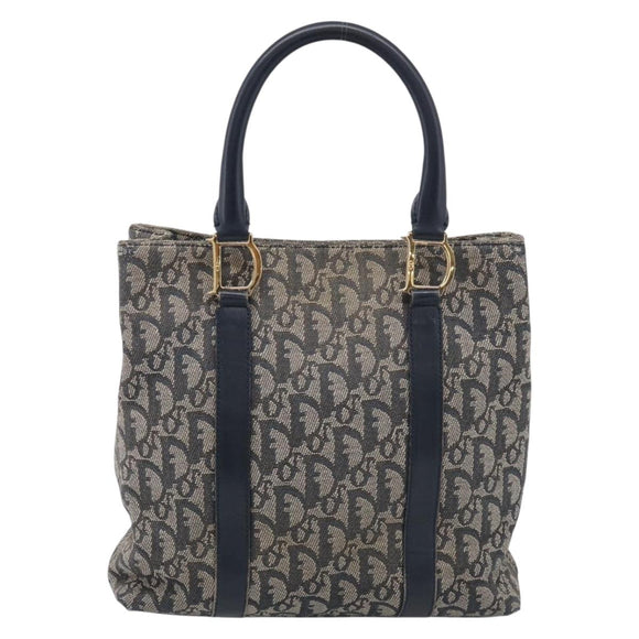 Christian Dior Trotter Canvas Hand Bag Navy Gold Auth 208952