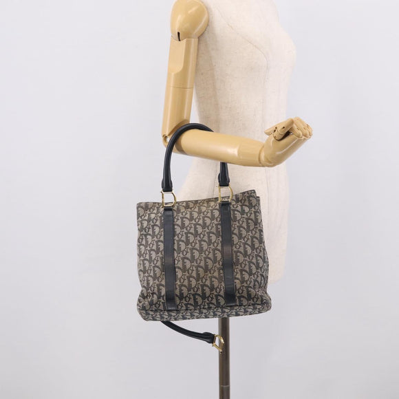 Christian Dior Trotter Canvas Hand Bag Navy Gold Auth 208952