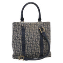 Christian Dior Trotter Canvas Hand Bag Navy Gold Auth 208952-3