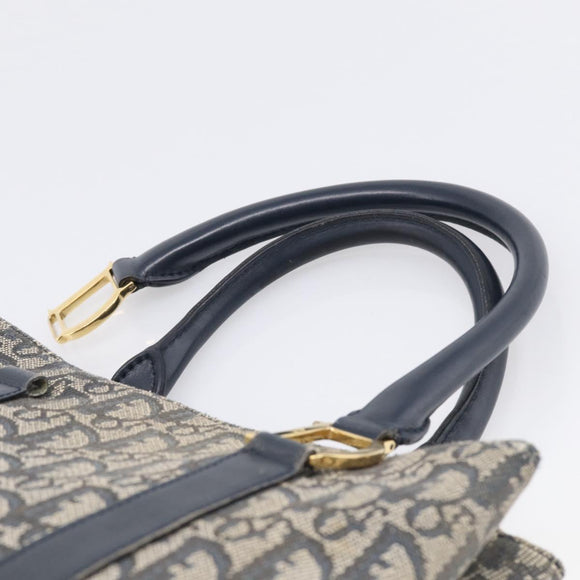 Christian Dior Trotter Canvas Hand Bag Navy Gold Auth 208952
