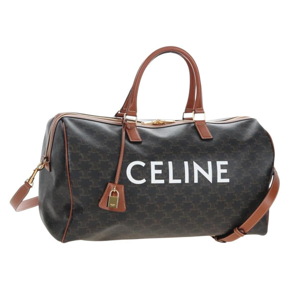CELINE Triomphe Boston Bag PVC Leather 2way Black Gold Auth 209001SAM