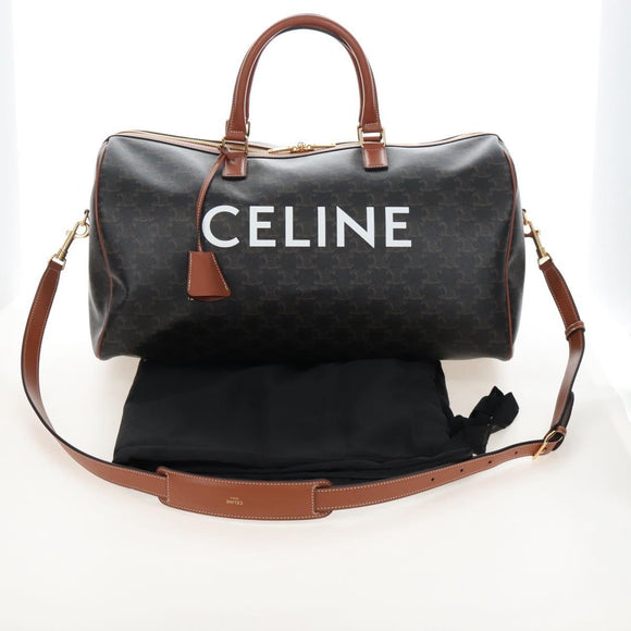 CELINE Triomphe Boston Bag PVC Leather 2way Black Gold Auth 209001SAM