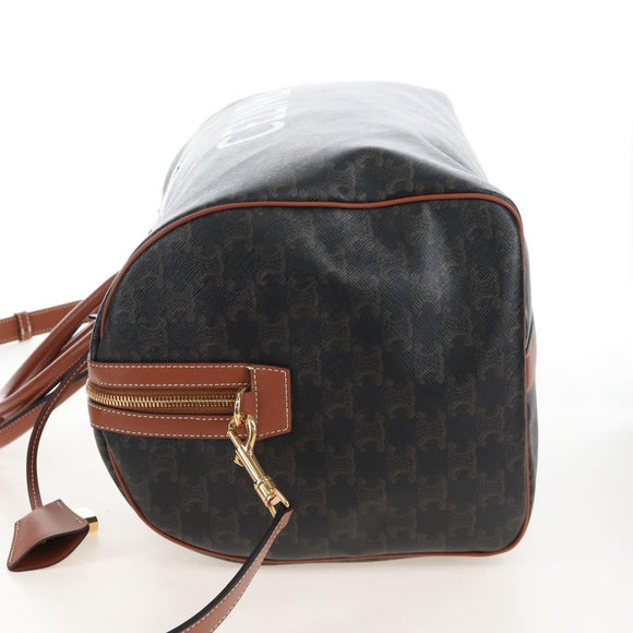 CELINE Triomphe Boston Bag PVC Leather 2way Black Gold Auth 209001SAM