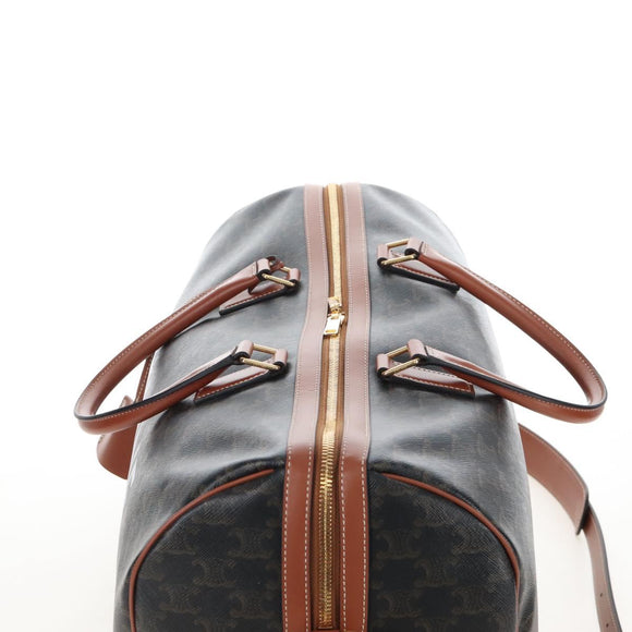 CELINE Triomphe Boston Bag PVC Leather 2way Black Gold Auth 209001SAM