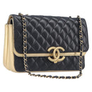 CHANEL Mini Matelasse Chain Shoulder Bag Lamb Skin Black Gold CC Auth 209002SAV-1