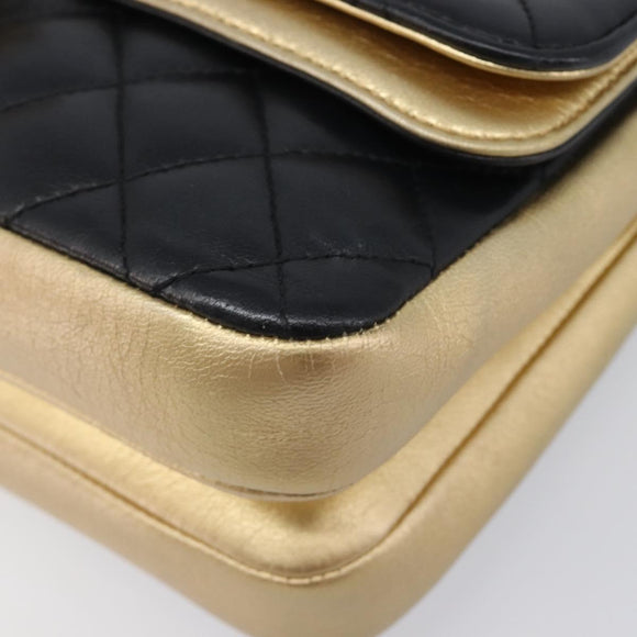 CHANEL Mini Matelasse Chain Shoulder Bag Lamb Skin Black Gold CC Auth 209002SAV