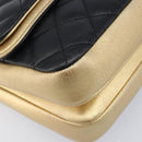 CHANEL Mini Matelasse Chain Shoulder Bag Lamb Skin Black Gold CC Auth 209002SAV-11
