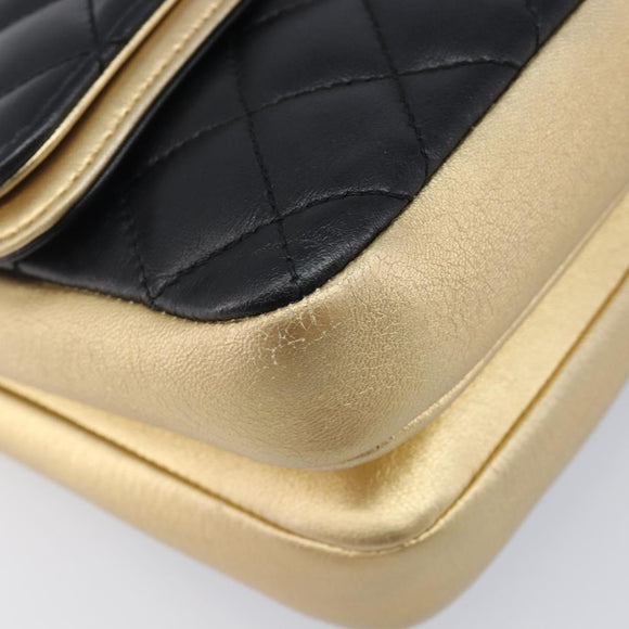 CHANEL Mini Matelasse Chain Shoulder Bag Lamb Skin Black Gold CC Auth 209002SAV