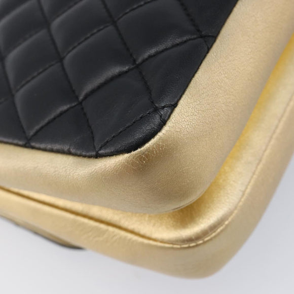 CHANEL Mini Matelasse Chain Shoulder Bag Lamb Skin Black Gold CC Auth 209002SAV