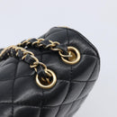 CHANEL Mini Matelasse Chain Shoulder Bag Lamb Skin Black Gold CC Auth 209002SAV-14