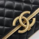 CHANEL Mini Matelasse Chain Shoulder Bag Lamb Skin Black Gold CC Auth 209002SAV-15