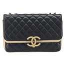 CHANEL Mini Matelasse Chain Shoulder Bag Lamb Skin Black Gold CC Auth 209002SAV-2