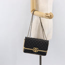 CHANEL Mini Matelasse Chain Shoulder Bag Lamb Skin Black Gold CC Auth 209002SAV-28