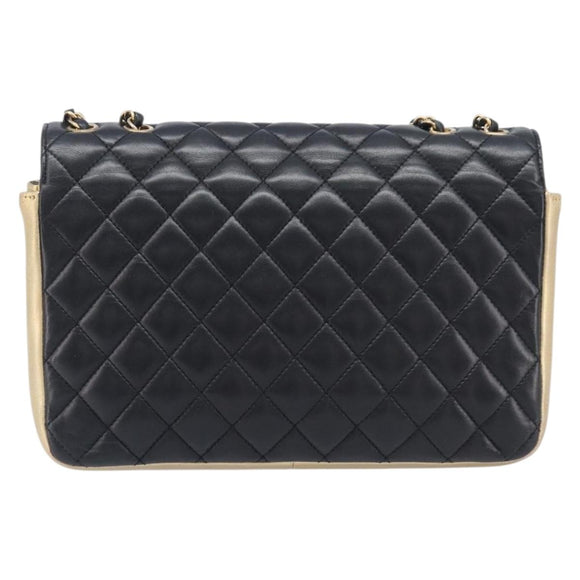 CHANEL Mini Matelasse Chain Shoulder Bag Lamb Skin Black Gold CC Auth 209002SAV