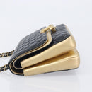 CHANEL Mini Matelasse Chain Shoulder Bag Lamb Skin Black Gold CC Auth 209002SAV-5