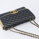 CHANEL Mini Matelasse Chain Shoulder Bag Lamb Skin Black Gold CC Auth 209002SAV-6