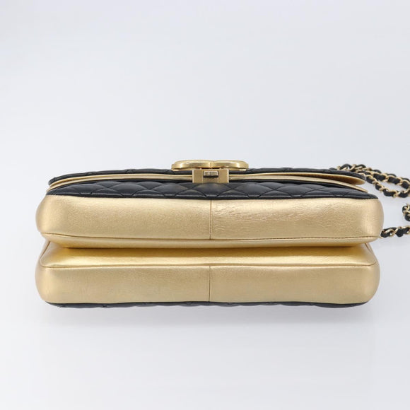 CHANEL Mini Matelasse Chain Shoulder Bag Lamb Skin Black Gold CC Auth 209002SAV