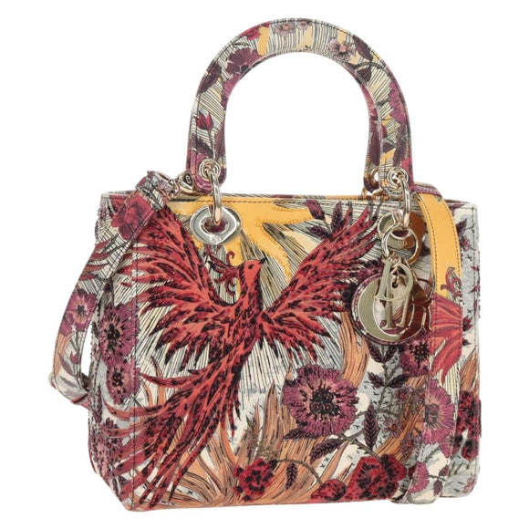 Christian Dior Hand Bag Leather Beads 2way Multicolor Gold Auth 209004SM