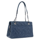 CHANEL Matelasse Chain Tote Bag Caviar Skin Blue Silver CC Auth 209006V-1
