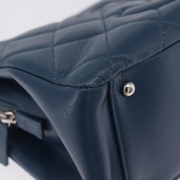 CHANEL Matelasse Chain Tote Bag Caviar Skin Blue Silver CC Auth 209006V