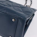 CHANEL Matelasse Chain Tote Bag Caviar Skin Blue Silver CC Auth 209006V-12