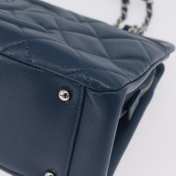 CHANEL Matelasse Chain Tote Bag Caviar Skin Blue Silver CC Auth 209006V