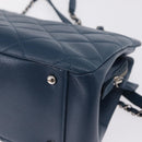 CHANEL Matelasse Chain Tote Bag Caviar Skin Blue Silver CC Auth 209006V-14