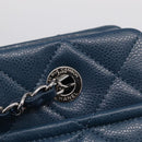 CHANEL Matelasse Chain Tote Bag Caviar Skin Blue Silver CC Auth 209006V-15